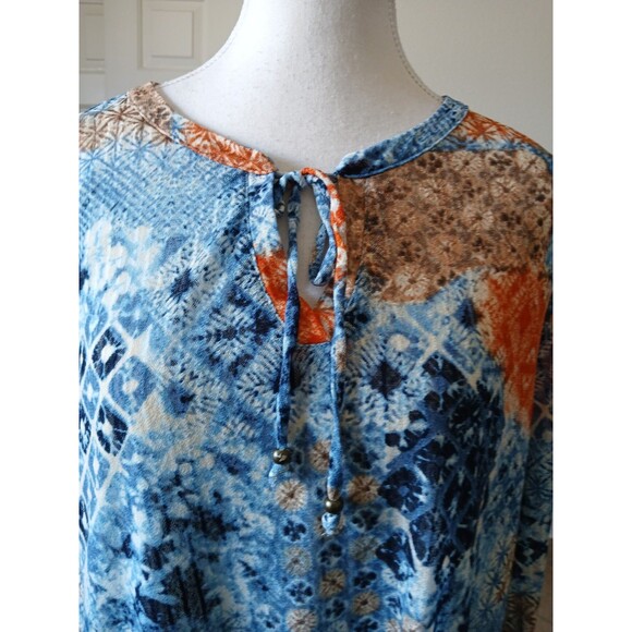 Catherines Tunic 18/20WP Mesh Abstract Lined Shark Bite Hem 3/4 Sleeves Boho - Picture 7 of 14